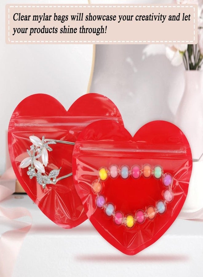 HRX Package 100pcs Small Bags for Small Business, 3.5x5 inch Heart-Shaped Jewelry Bags Clear Mylar Ziplock Baggies Cute Packaging Supplies for Bracelet Sample (Red） - Image 4